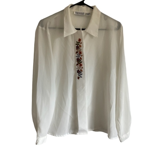 Impressions of California Floral Embroidered Semi Sheer Blouse Size Medium - Picture 1 of 6